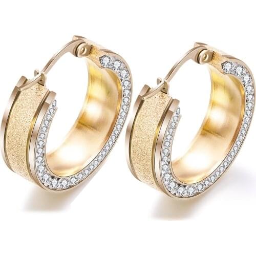Gold Color Rose Gold Color Stainless Steel Earring for Women Round White Crystal Cubic Zirconia Hoop Huggies Earrings for Women
