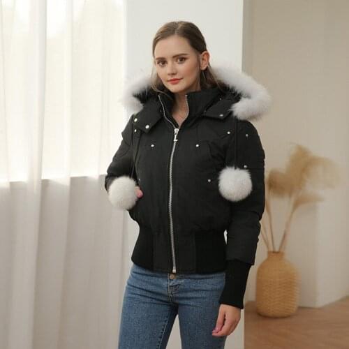 MENINA BONITA 2021 Winter Jacket Women 90% White Duck Down Coat Real Natural Fox Fur Collar Hooded Outerwear Streetwear Fashion