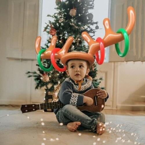 1set Inflatable Santa Funny Reindeer Antler Hat Ring Christmas Holiday Party Toss Game Christmas Outdoor Inflated Decor Toys