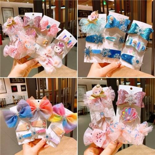 1Set New Cute Gradient Color Bowknot Princess Hair Clips For Children Girls Crown Hair Grips Hairpin Hair Accessories HeadWear