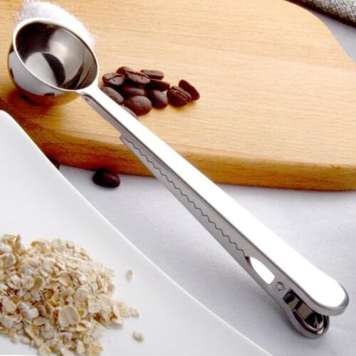 1PC Stainless Steel Spoon With Bag Clip Ground With Portable Bag Seal Clip powder Measuring tools Tea Coffee Scoop
