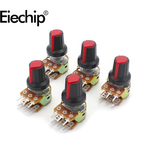 5 Sets WH148 1K 2K 5K 10K 20K 50K 100K 250K 500K 1M Ohm 15mm 6 Pin Linear Taper Rotary Potentiometer Resistor with AG2 knob cap