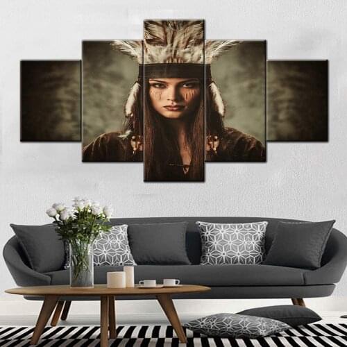 5 Panel Canvas Painting Indians Woman Poster Home Decor Wall Art Posters And Prints Decorative Picture