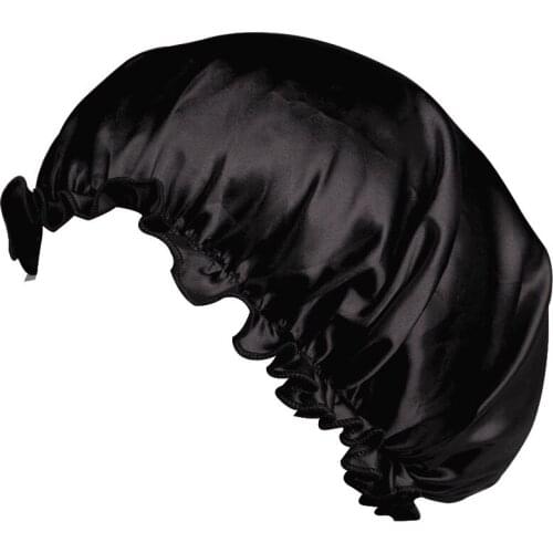 2 Pieces Adults Satin Nightcap Wide-brimmed Hair Loss Cap Solid Color Men Women Sleeping Cap