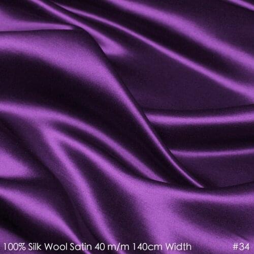 SILK WOOL SATIN 140cm width 40mm/28%Silk+72%Wool Satin Fabric Top High Boutique Clothes Material 34 Purple