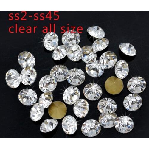 SS1-SS47 1-10.7mm pointed foiled back Crystal rhinestones diamante glass stone Nail art decoration jewelry making beads supplier