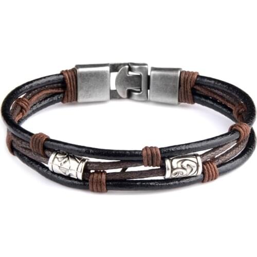Chanfar Genuine leather Sennit rope metal stud bracelet men and women bracelet