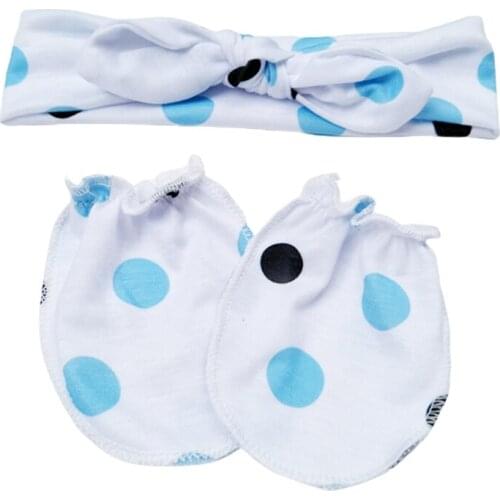 Baby Anti-scratching Gloves Knotted Headband Set Newborn Mittens Hair Band Kit