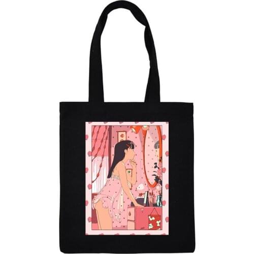 Elegant Canvas Handbag Women Shoulder Bag Japanese Cartoon Print Casual Shopping Bag for Girls Fabric Tote Bag Bolsas De Mano