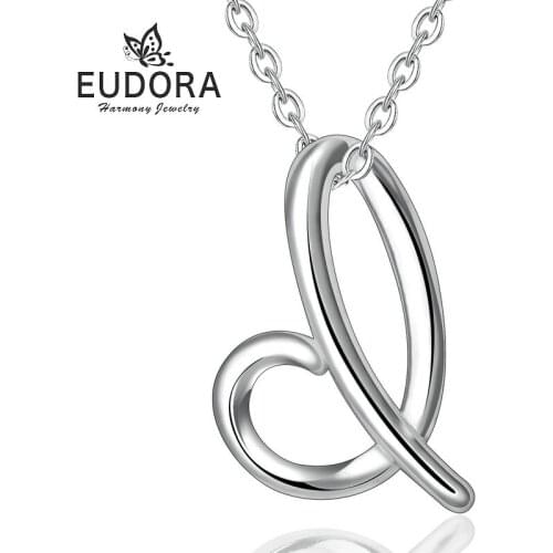 EUDORA NEW 925 Sterling Silver I Letter Name Pendant Necklace For Women Man Fashion Personalized Charm Jewelry girl Gift CYD109I