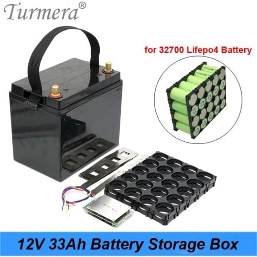Turmera 12V 33A Battery Storage Box with 4X5 32700 Lifepo4 Battery Holder 4S 100A Balance BMS Nickel for UPS or Solor System Use