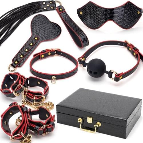 PU Leather BDSM Slave Suit Bed Bondage Suit Erotic Handcuffs Collar Whip Adult Female Couple Sex Toy Fetish Bondage Rope