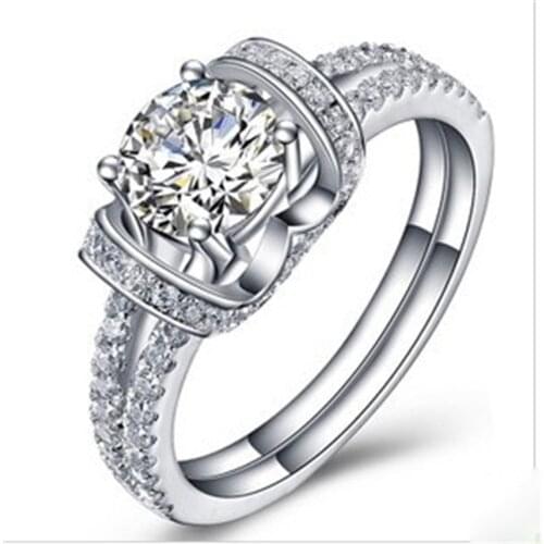 Test Positive 1CT 6.5MM G-H Round Cut Moissanite Diamond Ring Solid 925 Sterling Silver Ring White Gold Color Jewel