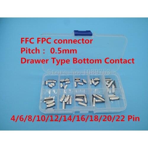 50pcs FFC FPC connector 0.5mm 4/6/8/10/12/14/16/18/20/22 Pin Drawer Type Bottom Contact Flat Cable Connector Socket Sets