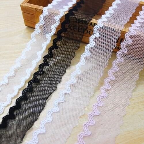 Lace Trim 20 yard Ivory Black Pink Gauze Tulle Mesh Wave Edge Embroidery Ribbon Tapes Dress Clothing Sewing 6461M4F316