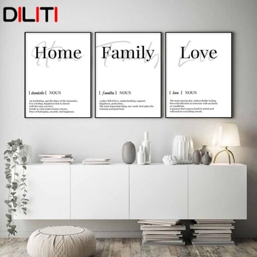 Family Love Motivational Canvas Poster Minimalist Black White Quotes Wall Art Print Modern Living Room Painting Picture Decor