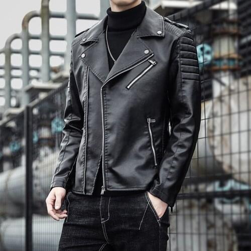 Fashion Motorcycle Jackets Men Leather Jacket Casual Diagonal Zipper PU Jackets & Coats Autumn Male Streetwear Outerwear MY256