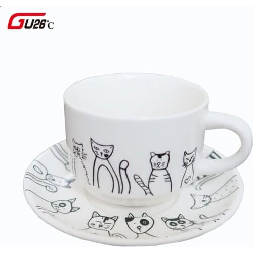 Ceramic Low Tea Cup And Saucer Set Cute Cat Design Bone China Coffee Milk Mug Porcelain Afternoon Black Tea Cup Set Coffeeware