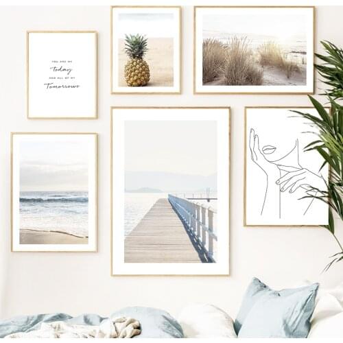 Beach Bridge Seagull Sand Reed Pineapple Wall Art Canvas Painting Nordic Posters And Prints Wall Pictures For Living Room Decor
