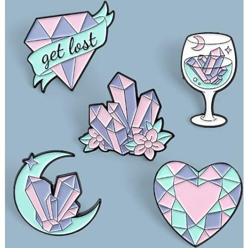 New Wine Glass Flower Dream Stone Brooch Love heart Shape Paint Badge moon enamel pins for friends