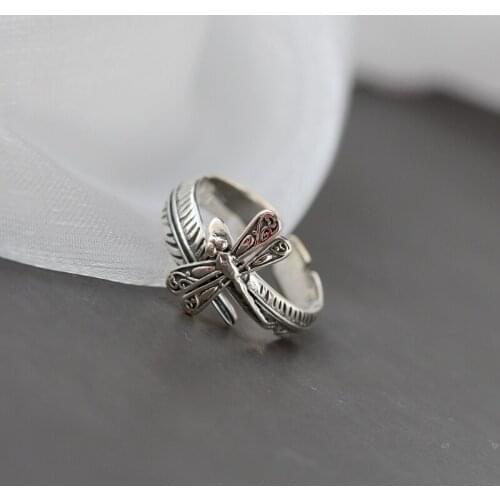 New 925 Sterling Silver dragonfly Open adjustable Ring Fashion Part Jewelry Gifts retro fashion tide flow high quality