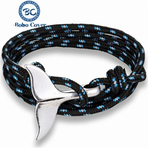 New trendy Whale tail anchor bracelet Men Women Metal Hooks Survival Rope Chain Bracelets Multi-loop winding Rope Charm jewelry