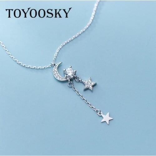 Real 925 Sterling Silver Star Moon Choker Pendant Necklace For Women Girl Lady Girlfriend Fine Jewelry Accessories Gift