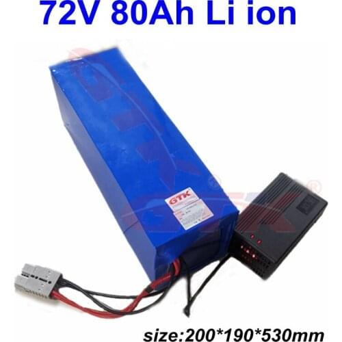 Rechargeable 72v 80Ah 100Ah lithium battery for electric Scooter 1kw 3kw 5kw 7kw ebike sctooer motorcycle battery + 10A Charger