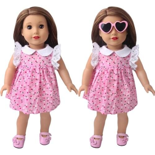 2021 New Born New Baby Fit 18 inch 43cm Doll Clothes Accessories Summer Cute Pink Print Dress For Baby Birthday Gift