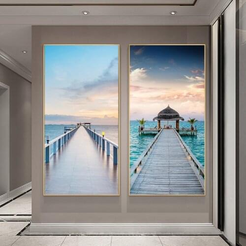 Travel Nature Landscape Canvas Painting Boat Bridge Beach Sunset Wall Art Poster Print Oil Painting Modern Picture Home Decor