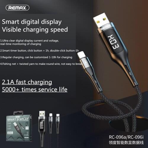 Remax new RC-096 mobile phone data cable 2.1A fast charging intelligent digital display timing charging data cable
