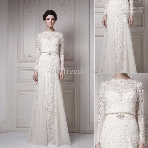 Romantic Limited New Vintage Bateau Long Sleeve Cool Muslim Floor Length Lace Bridal Gowns And Colour Mother of the Bride Dress
