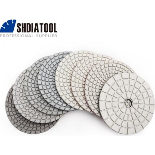 DIATOOL 7pcs/set 4" diamond wet flexible polishing pads White bond for marble granite (8 grits available) Sanding discs