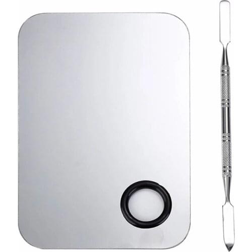 Stainless Steel Makeup Mixer Nail Art Polish Mixing Plate Foundation Eyeshadow Eye Shadow Mixer Palette with Spatula Rod