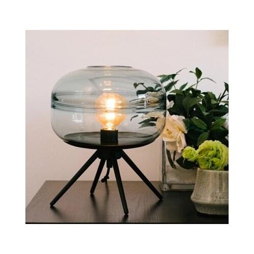 Modern American glass table lamp creative bedroom bedside lamp brown blue gray glass shade lamp iron bracket reading desk lamp