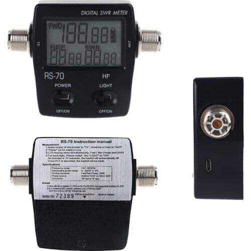 T3EE NISSEI RS-70 Digital SWR Power Meter Counter with LED Display Backlight Micro USB-DC 5V Output 1.6-60MHz 200W M Type for 2