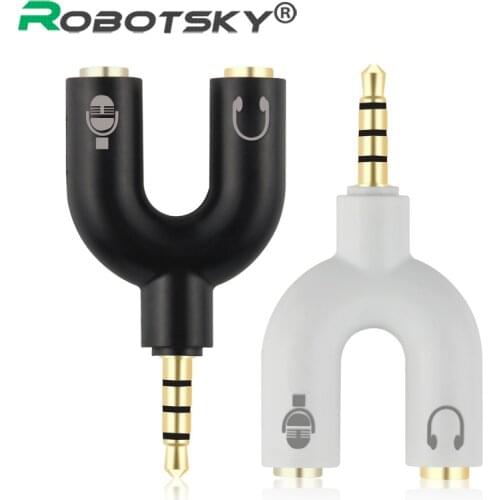 U Type 3.5mm Jack Plug Headset Audio AUX Mic Converter Adapter 1 Male to 2 Female Audio U Splitter Cable For Earphone Laptop