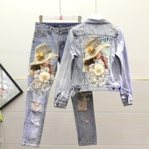 European Style Denim Jacket Women Fashion Heavy Embroidery Beaded Sequined Embroidered Flower Washing Water Jeans Denim Jackets