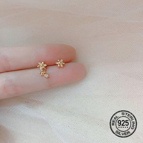 S925 Silver Earrings For Women Gold Diamond Studded Flower Asymmetrical Fashion Retro Design Lady Wedding Luxury Jewelry INEFFA