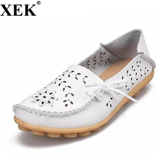 GUANGYIDA 2017 plus size 34-44 women flats shoes women genuine leather shoes woman cutout loafers slip on flats boat shoes