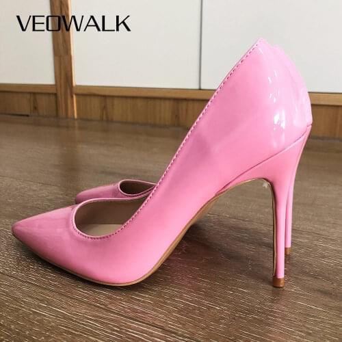 Veowalk Solid Candy Pink Women Formal Stilettos High Heels Pointed Toe Slip On Pumps Elegant Ladies Extremely High Dress Shoes
