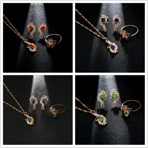 Austrian Crystal Necklace Earrings Set Chic Heart Waterdrop Rhinestone Charm Pendant Gold Silver Color Plated Women Jewelry