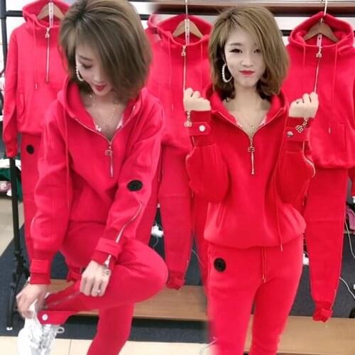 Womens Sports Suit 2-Piece Set Ms. Ropa Muje Spring New Loose Dresy Danski Crop Top Tracksuit Women