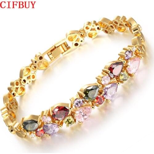 Multicolor Cubic Zirconia Mona Lisa Woman Bracelets Vintage Gold Color Heart Design Women Link Chain Jewelry Gift KS950