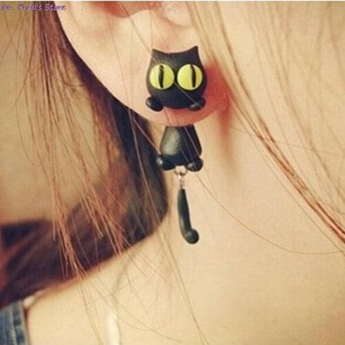 1 pair Yellow Eyes Cartoon 3D Animal Earrings For Women Design Handmade Cute Cat Stud Earring Fashion Jewelry Polymer Clay