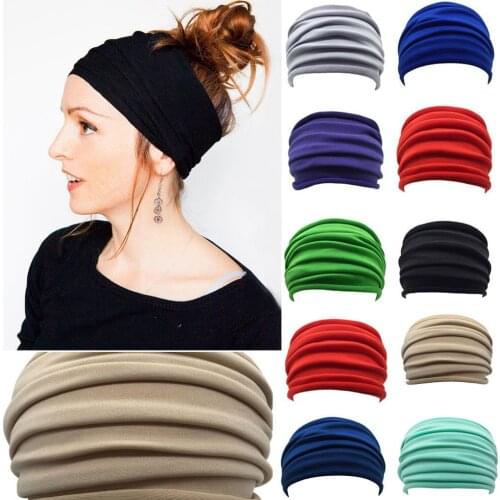 1PC Colorful Stretch Ribbon Fabric Wide Sports Nonslip Elastic Hairband Fold Yoga Headwrap Hair Band Turban Running Accessories