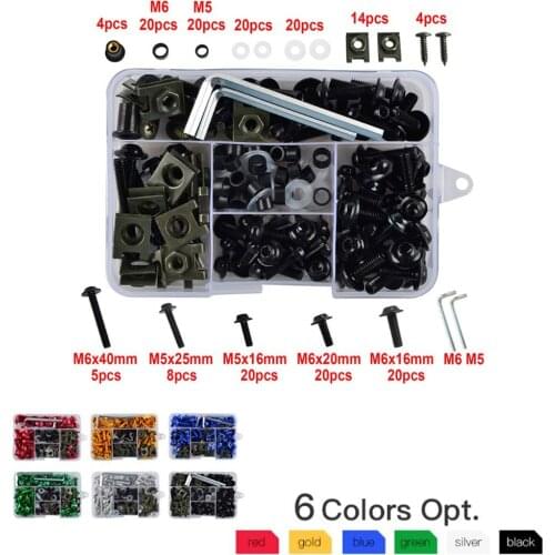 177PCS/Set CNC Alloy M6 M5 Fairing Bolts Kit Bodywork Screws Nut For Motorcycle 6 colors