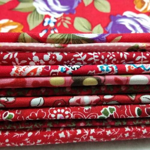 24x23cm 10pcs mixed royal red flower poplin fabric floral cotton fabric bundle patchwork textile home Deocration Doll Cloth