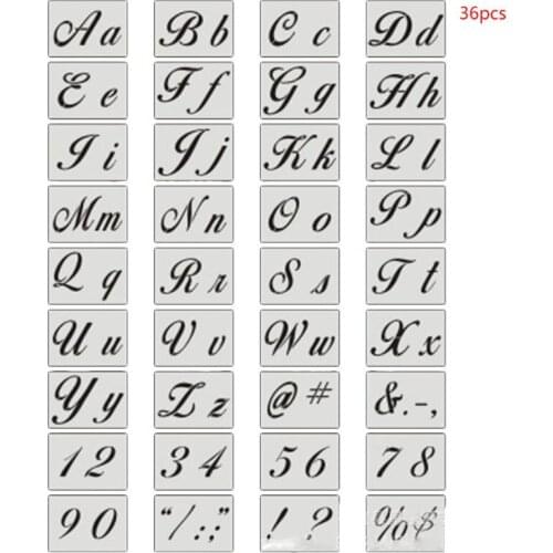 36pcs/set Letter Alphabet Stencil Wall Painting Wood DIY Drawing Template with Punctuation Art Craft