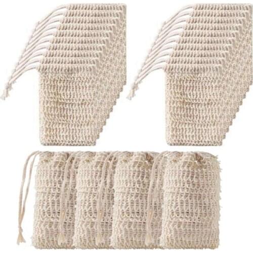 50Pcs Shower Bath Sisal Soap Bag Natural Sisal Soap Bag Exfoliating Soap Saver Pouch Holder Retail
